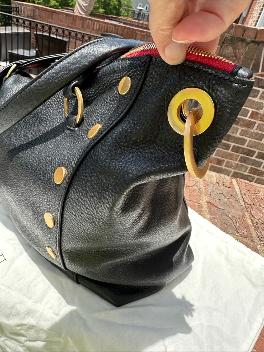 Hammitt, Large Daniel,Black Pebbled Leather Satchel. Red suede interior. NWT